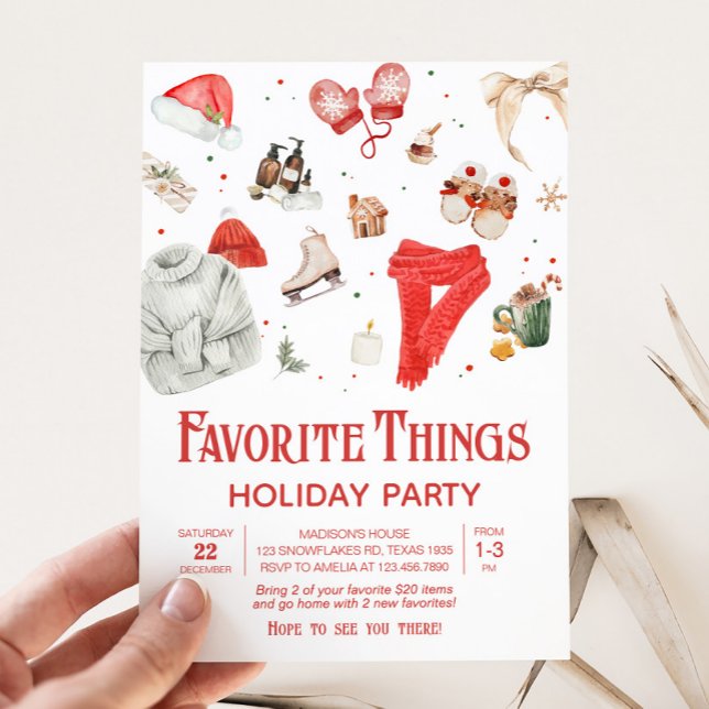 Convite Festa de Natal de Coisas Favoritas de Férias (Favorite Things Holiday Christmas Party Invitation)