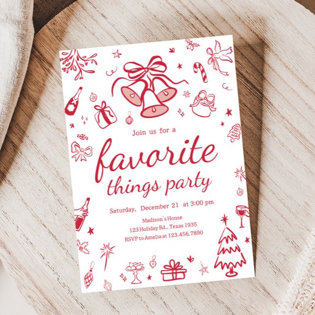Convite Festa de Natal de Coisas Favoritas Whimsical (Hand Drawn Favorite Things Christmas Party Invitation)