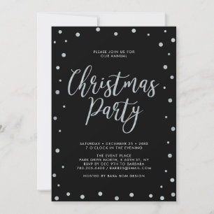 Convite Festa de Natal de Confetes Moderna Prata e Preta