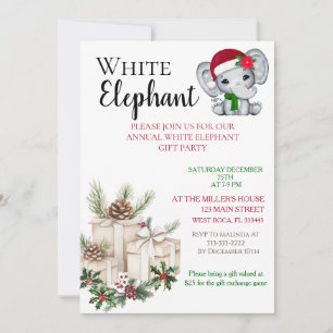 Convite Festa de Natal de Elefante Branco para Crianças Mo