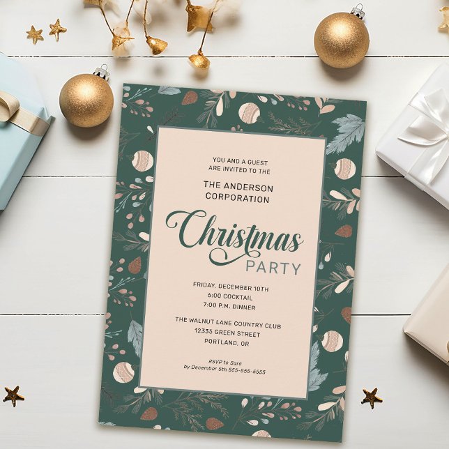 Convite Festa de Natal de Escritório com Folhagem de Inver (Criador carregado)