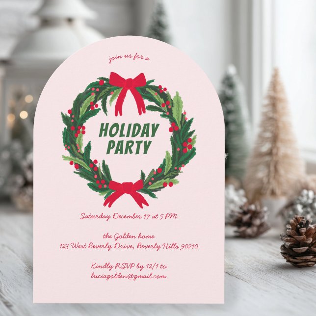 Convite Festa de Natal de Feriado de Férias de Férias de F (Hand Drawn Wreath Holiday Christmas Party ARCH Invitation
)