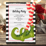 Convite Festa de Natal de Feriado de Pernas do Elfo Whimsi<br><div class="desc">Pernas de Elf em miras listradas e botas verdes em listras brancas e pretas e pontos de ouro,  estas convites de festas de Natal são divertidas para qualquer ocasião de Natal. DOWNLOADS INSTANTÂNEOS e IMPRESSOS ou ambos! CORRESPONDENTE a itens na nossa coleção.</div>