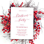 Convite Festa de Natal de Férias Brancas do Elegante Red S<br><div class="desc">Os Convites de festas de Natal Minimalistas, Vermelho e Branco, com Script de Caligrafia Moderna, são perfeitos para um evento de Natal simples. Apresenta um texto elegante do "Partido de Natal" em um belo texto escrito à mão com letras sujas e irrisórias escrita em vermelho sobre fundo branco. Fácil de...</div>