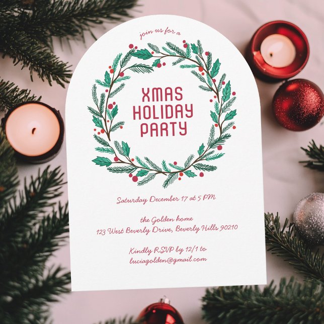 Convite Festa de Natal de Férias de Férias de Férias de Fé (Wreath Holiday Christmas Party CUSTOM ARCH Invitation
)