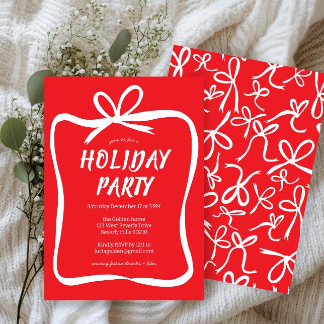 Convite Festa de Natal de Férias de Férias de Férias de Fi (Bow Ribbon Frame Holiday Christmas Party CUSTOM Invitation
)