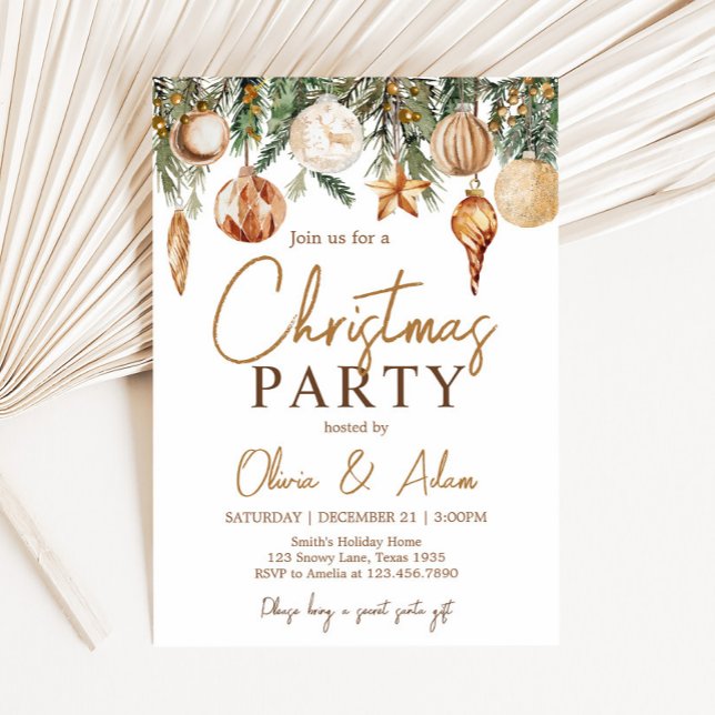 Convite Festa de Natal de Férias de Férias Douradas (Golden Holiday Christmas Party Invitation)