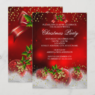 Convite Festa de Natal de Férias de Verde Dourado Azevinho