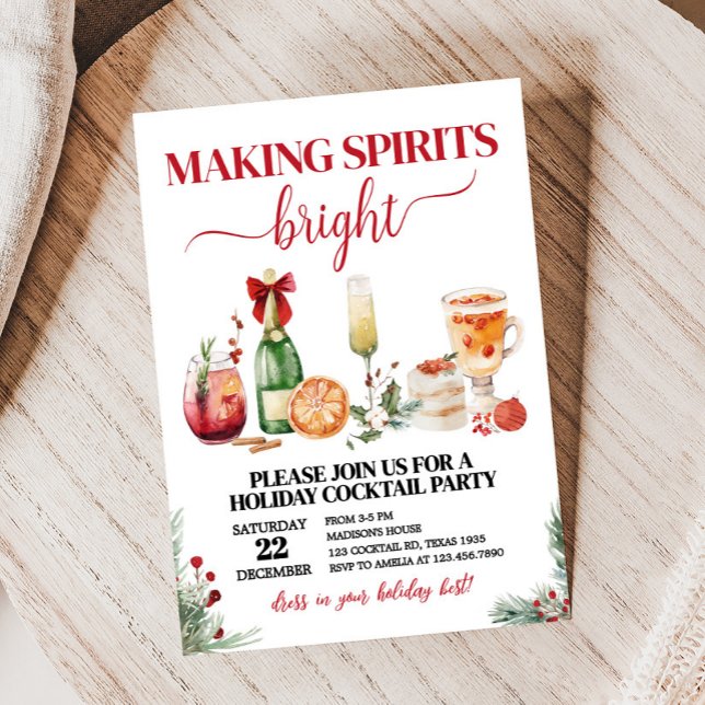 Convite Festa de Natal de Férias do Cocktail Brilhante (Making Spirits Bright Cocktail Holiday Christmas Party Invitation)
