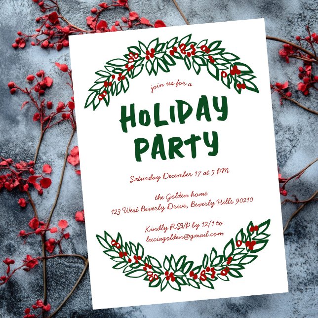 Convite Festa de Natal de Férias Garland Wreath CLIENTE (Garland Wreath Holiday Christmas Party CUSTOM Line Art Minimal Simple Doodle Invitation
)