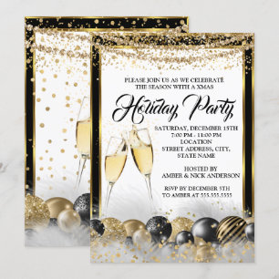 Convite Festa de Natal de Fim de Ano em Champagne Dourado 