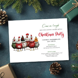 Convite Festa de Natal de Galinhas Vermelhas e Verdes Capr