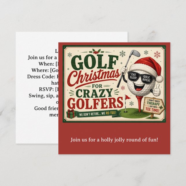 Convite Festa de Natal de Golfe Vamos Par-Tee  (Frente/Verso)