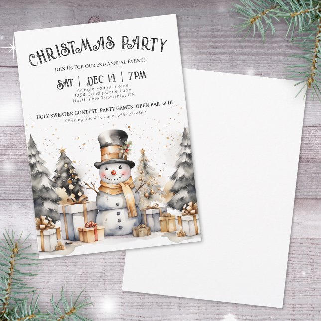 Convite Festa de Natal de inverno Branco Negro (Black White Winter Christmas Party Invitation)