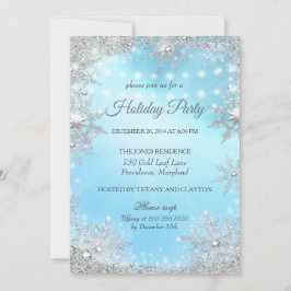 Convite Festa de Natal de inverno de Prata Azul