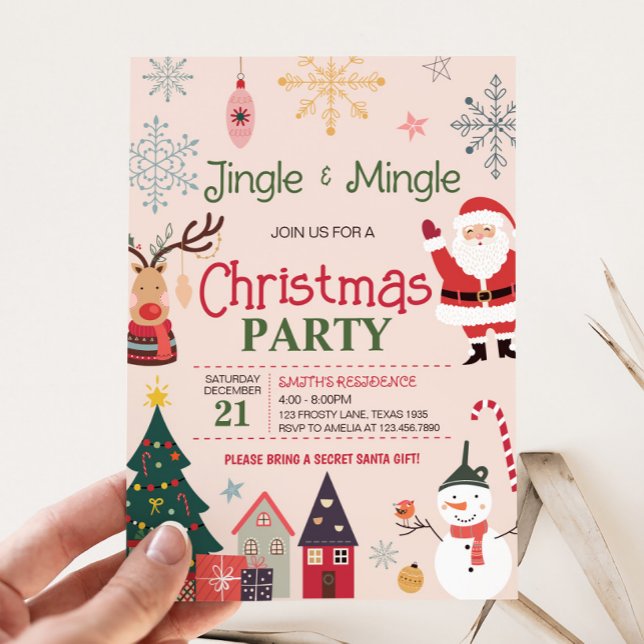 Convite Festa de Natal de Jingle e Mingle Cute (Jingle and Mingle Christmas Party Invitation)
