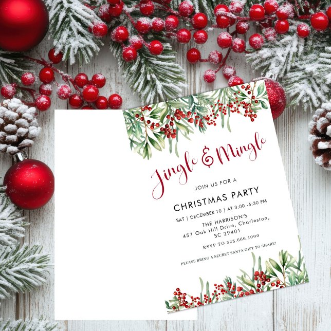Convite Festa de Natal de Jingle & Mingle Holiday Greenery (Criador carregado)