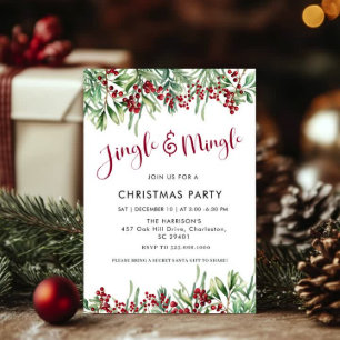 Convite Festa de Natal de Jingle & Mingle Holiday Greenery