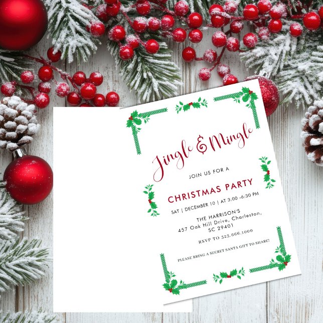 Convite Festa de Natal de Jingle & Mingle Holiday Greenery (Criador carregado)