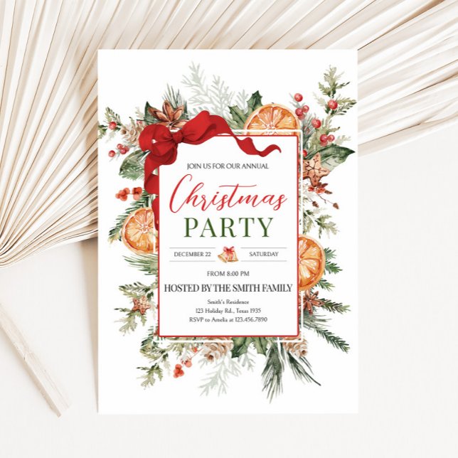 Convite Festa de Natal de Laranja de Citrus Russos Moderno (Modern Rustic Citrus Christmas Party Invitation)