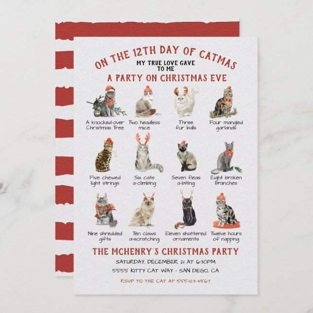 Convite Festa de Natal de Natal de 12 dias de Natal (Frente/Verso)