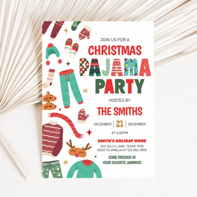 Convite Festa de Natal de Natal no Natal do Pajama (Holiday Pajama Christmas Party Invitation)