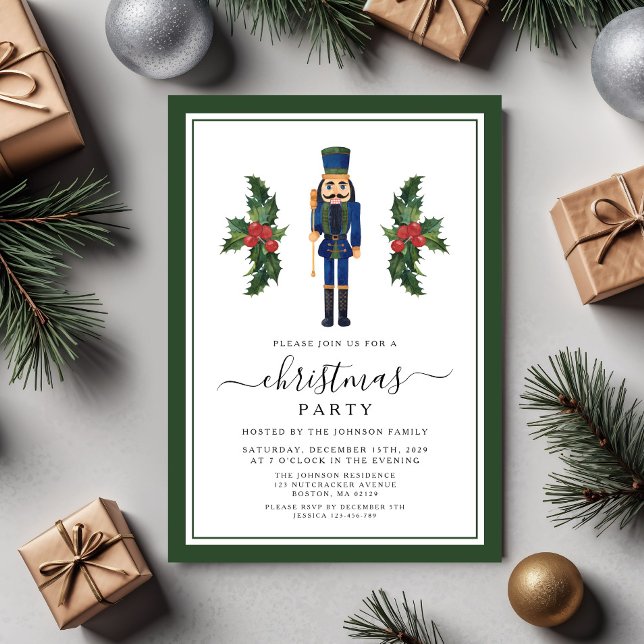 Convite Festa de Natal de Nozes Verdes e Festivas (Festive Green Nutcracker Christmas Party Invitation)