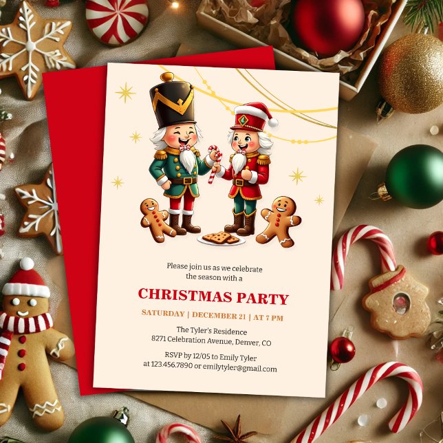 Convite Festa de Natal de Nutcracker Gingerpão Festivo (Traditional Festive Gingerbread Nutcracker Christmas Party Invitation)