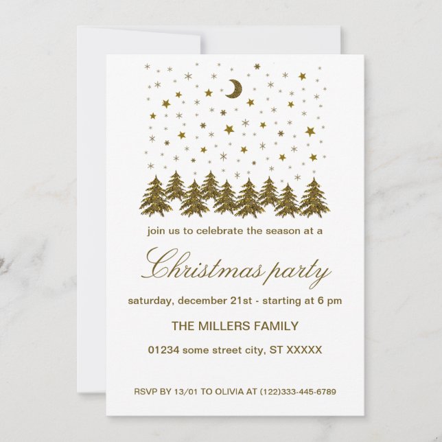 Convite Festa de Natal de ouro cintilante (Frente)