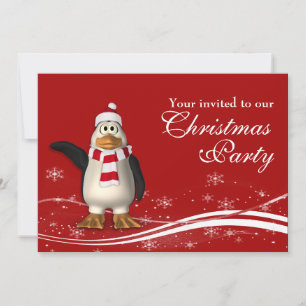 Convite Festa de Natal de Papais noeis de Cartoon Penguin