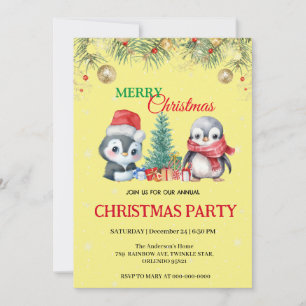 Convite Festa de Natal de Papais noeis de Penguin de Féria