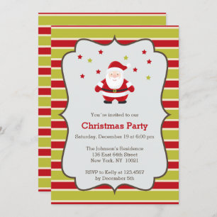 Convite Festa de Natal de Papais noeis e listras Vermelhas