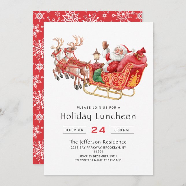 Convite Festa de Natal de papais noeis Sleigh Holiday (Frente/Verso)