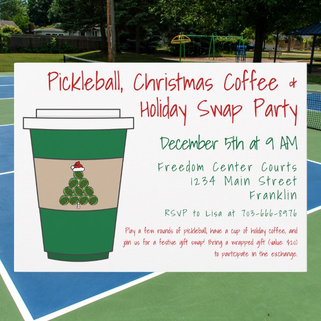 Convite Festa de Natal de Pickleball, Café e Troca de Pres (Criador carregado)