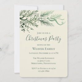 Convite Festa de Natal de Pine Sage, Desenhada à Mão Elega