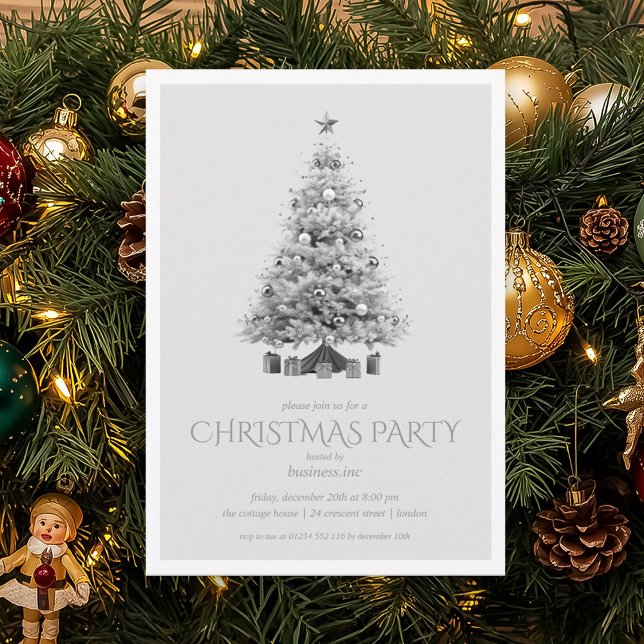 Convite Festa de Natal de Prata Corporativa (Corporate Silver Christmas Tree Holiday Party Invitation)