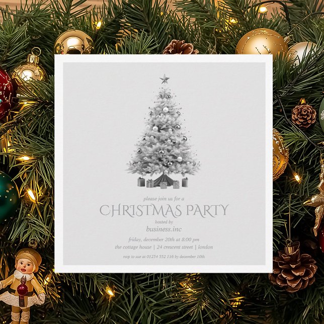 Convite Festa de Natal de Prata Corporativa (Corporate Silver Christmas Tree Holiday Party Invitation)