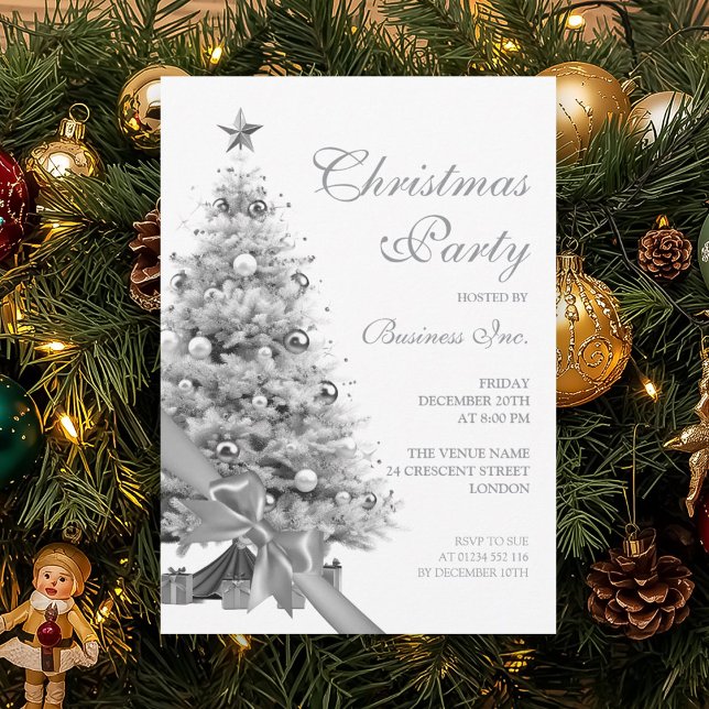 Convite Festa de Natal de Prata Corporativa (Corporate Silver Christmas Tree Holiday Party Invitation)
