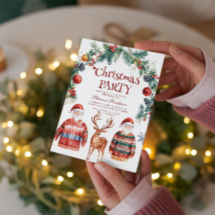 Convite Festa de Natal de Reindeer e Papais noeis