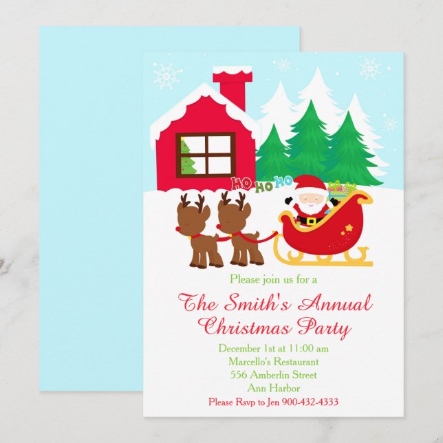Convite Festa de Natal de Reindeer e papais noeis (Frente/Verso)