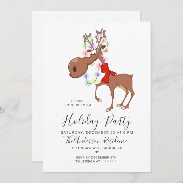 Convite Festa de Natal de Reindeer Engraçado Feriado (Frente/Verso)