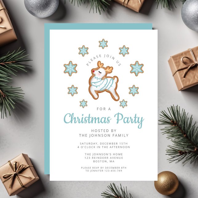 Convite Festa de Natal de Rena Fofa (Cute Reindeer Christmas Party Invitation)