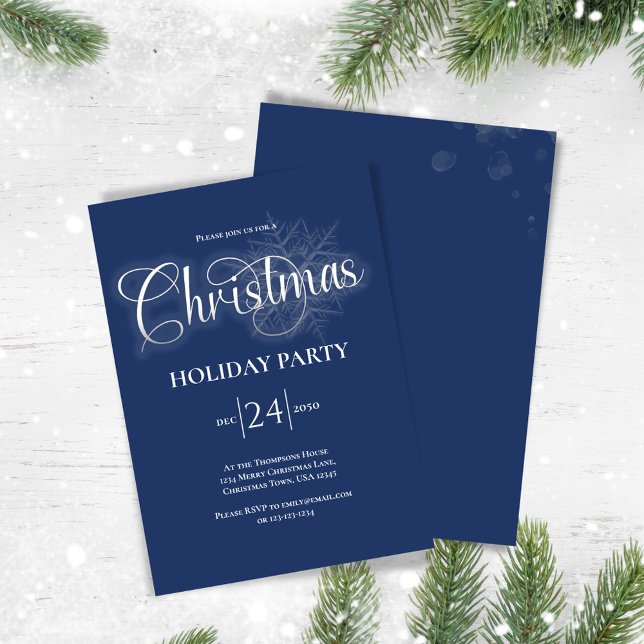 Convite Festa de Natal de Script de Caligrafia Azul marinh (Navy blue Christmas party invitation)