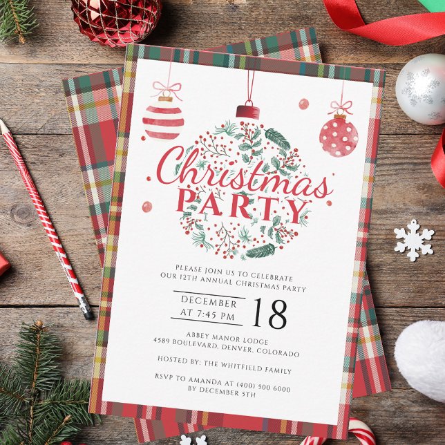 Convite Festa de Natal de Script de Xadrez Clássica (Classic Plaid Script Christmas Party Invitation)