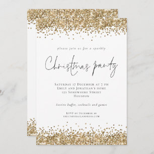 Convite Festa de Natal de Script Glitter Dourado Glam