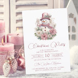 Convite Festa de Natal de Snowman Floral Rosa Elegante<br><div class="desc">Este elegante convite de festas de Natal apresenta um elegante boneco de neve floral de aquarela. Apresenta o Natal em letra de script cor-de-rosa Rosa dourada num fundo branco. Perfeito para celebrar os feriados no estilo, este convite certamente impressionará seus convidados. O convite pode ser personalizado para incluir detalhes de...</div>