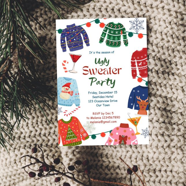 Convite Festa de Natal de suéter feio (Ugly sweater Christmas party funny Invitation editable template instant download office party invite)