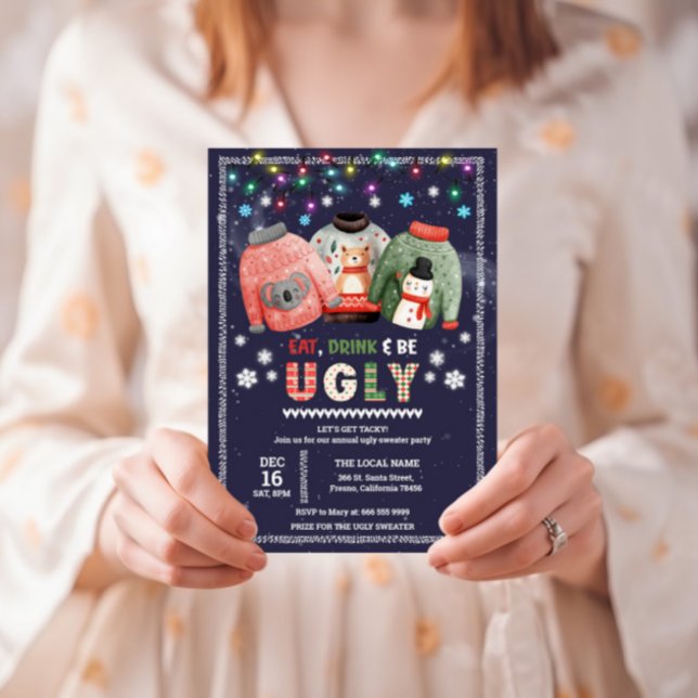 Convite Festa de Natal de Suéter Feio e Divertido (Ugly Christmas Sweater Party Invitation)