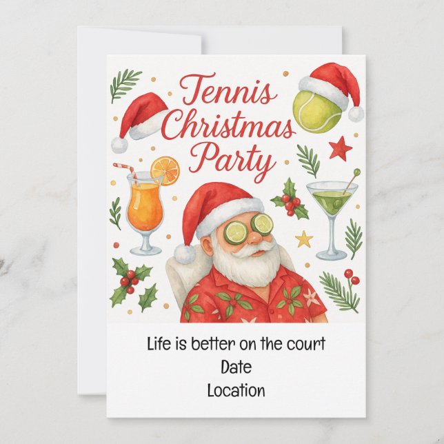 Convite Festa de Natal de Tênis com Bebidas e Chapéus de P (Frente)