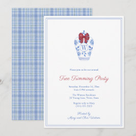 Convite Festa de Natal de Trimagem de Árvore Monograma Ele